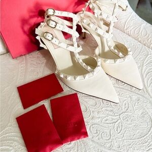 Brand New - Valentino Cream Rare Three Strap Studded Heels